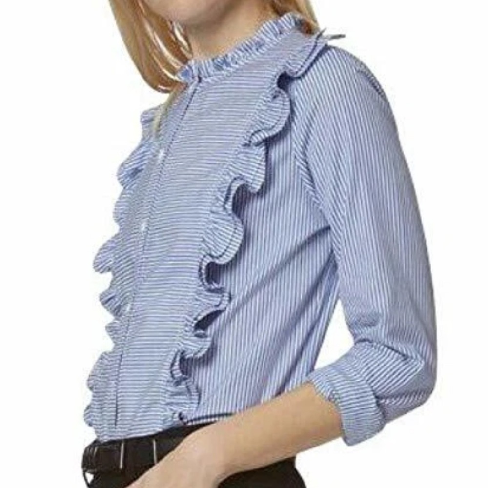 AVEC LES FILLES NWT STRIPED RUFFLE Button Down BLOUSE XS